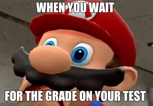 Mario WTF | WHEN YOU WAIT; FOR THE GRADE ON YOUR TEST | image tagged in mario wtf | made w/ Imgflip meme maker