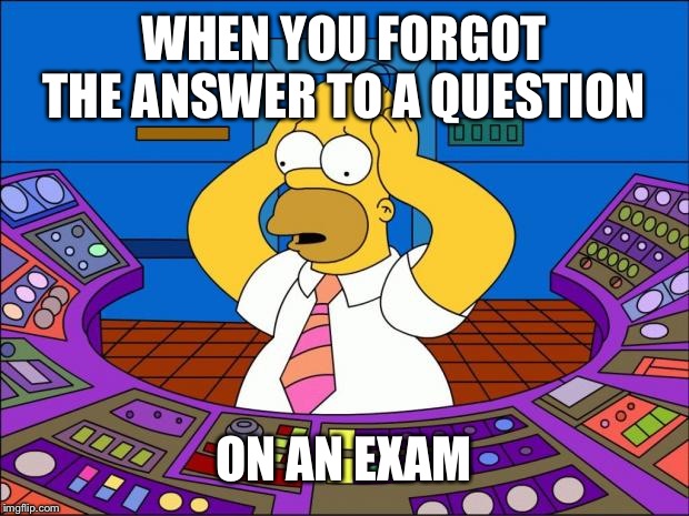 Homer Panic | WHEN YOU FORGOT THE ANSWER TO A QUESTION; ON AN EXAM | image tagged in homer panic | made w/ Imgflip meme maker