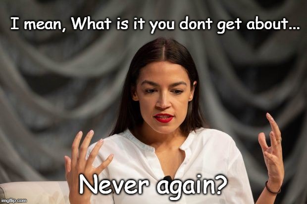 aoc | I mean, What is it you dont get about... Never again? | image tagged in aoc | made w/ Imgflip meme maker