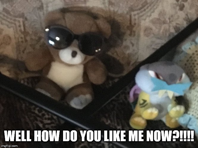 WELL HOW DO YOU LIKE ME NOW?!!!! | image tagged in teddy bear | made w/ Imgflip meme maker