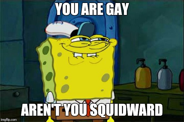 Don't You Squidward Meme | YOU ARE GAY; AREN'T YOU SQUIDWARD | image tagged in memes,dont you squidward | made w/ Imgflip meme maker
