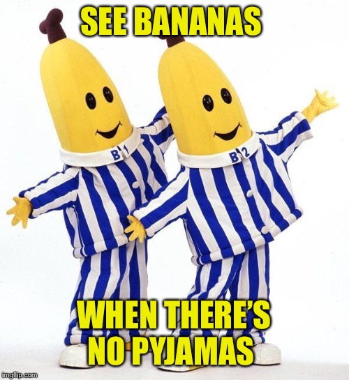 Bananas In Pyjamas | SEE BANANAS WHEN THERE’S NO PYJAMAS | image tagged in bananas in pyjamas | made w/ Imgflip meme maker