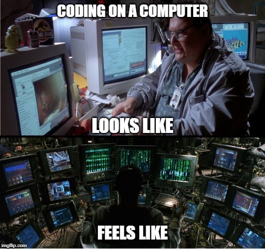 Computer coding (C++, PHP, Pascal, Basic) | CODING ON A COMPUTER; LOOKS LIKE; FEELS LIKE | image tagged in pc,computer,computers,technical,technology,pcmasterrace | made w/ Imgflip meme maker