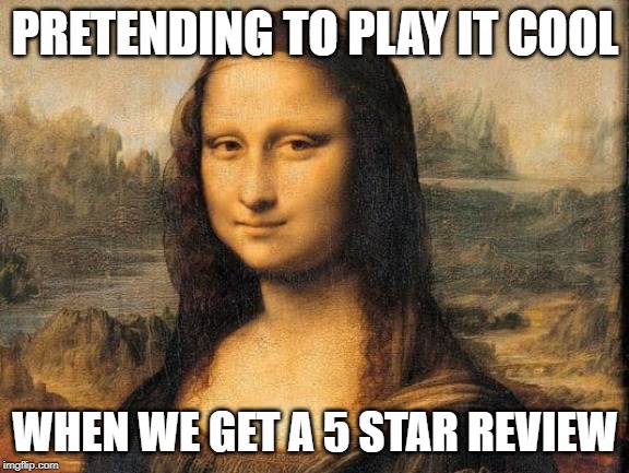 PRETENDING TO PLAY IT COOL; WHEN WE GET A 5 STAR REVIEW | made w/ Imgflip meme maker