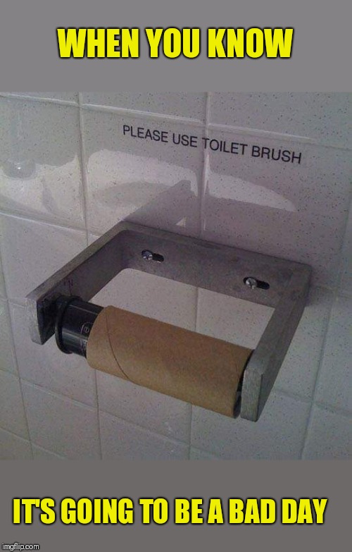 Bad day! | WHEN YOU KNOW; IT'S GOING TO BE A BAD DAY | image tagged in funny toilet,funny toilet roll,bad day | made w/ Imgflip meme maker