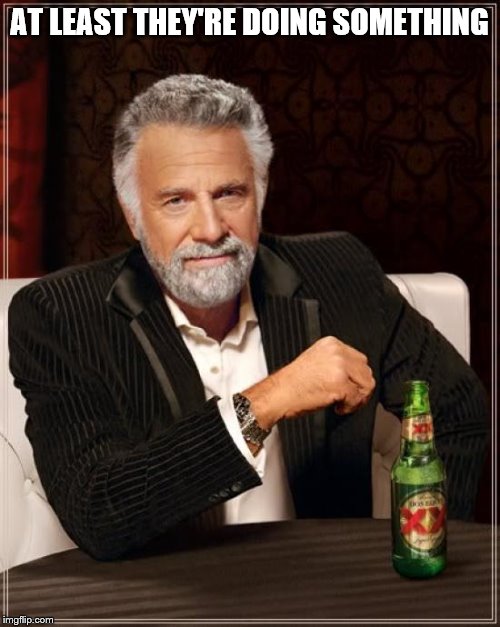 The Most Interesting Man In The World Meme | AT LEAST THEY'RE DOING SOMETHING | image tagged in memes,the most interesting man in the world | made w/ Imgflip meme maker