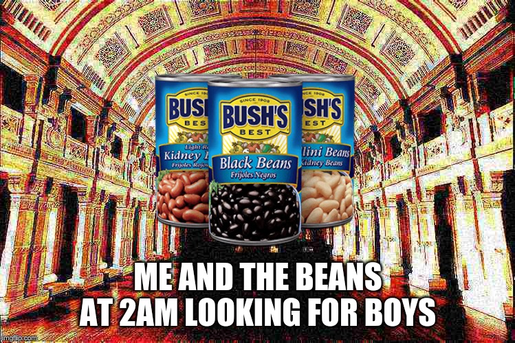 Beany | ME AND THE BEANS AT 2AM LOOKING FOR BOYS | image tagged in reverse | made w/ Imgflip meme maker