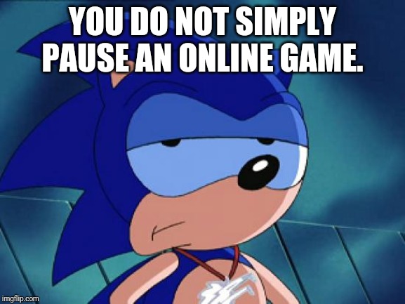 Disapproving Sonic | YOU DO NOT SIMPLY PAUSE AN ONLINE GAME. | image tagged in disapproving sonic | made w/ Imgflip meme maker