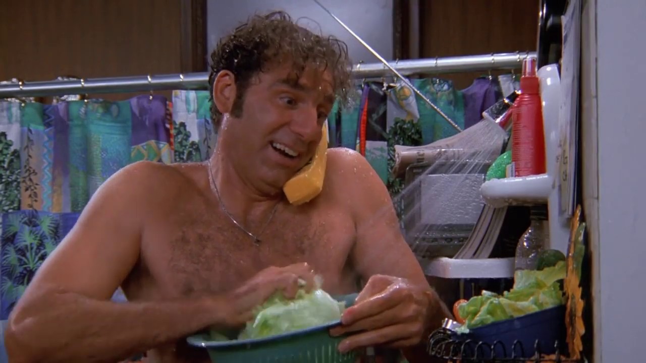 Kramer makes salad in the shower Blank Meme Template