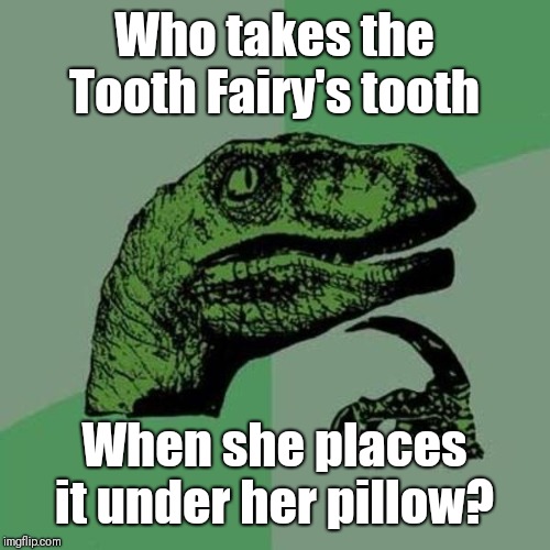 raptor | Who takes the Tooth Fairy's tooth; When she places it under her pillow? | image tagged in raptor | made w/ Imgflip meme maker
