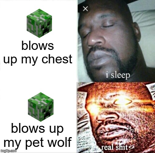 Sleeping Shaq | blows up my chest; blows up my pet wolf | image tagged in memes,sleeping shaq | made w/ Imgflip meme maker