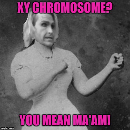 Probably should have thought of this months ago! | XY CHROMOSOME? YOU MEAN MA'AM! | image tagged in overly manly ma'am,nixieknox,memes | made w/ Imgflip meme maker