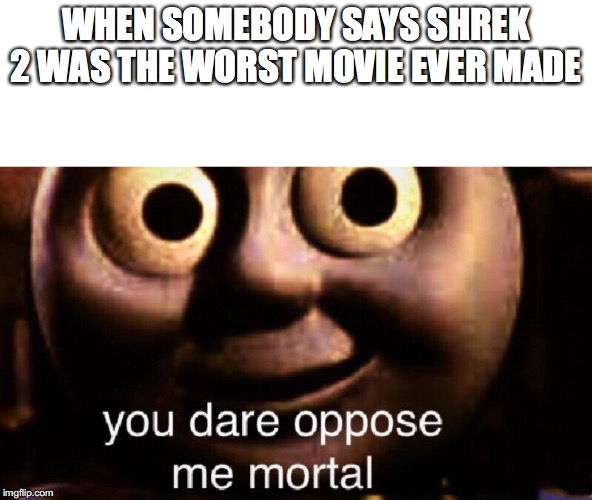 You dare oppose me mortal | WHEN SOMEBODY SAYS SHREK 2 WAS THE WORST MOVIE EVER MADE | image tagged in you dare oppose me mortal | made w/ Imgflip meme maker