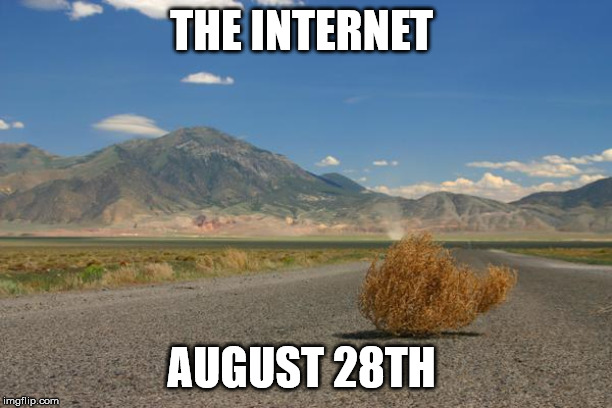 tumbleweed | THE INTERNET; AUGUST 28TH | image tagged in tumbleweed | made w/ Imgflip meme maker