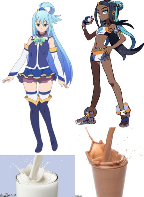 2 Anime Goddesses of Water and...Milk? | image tagged in konosuba,pokemon,anime,animeme,anime meme,milk | made w/ Imgflip meme maker