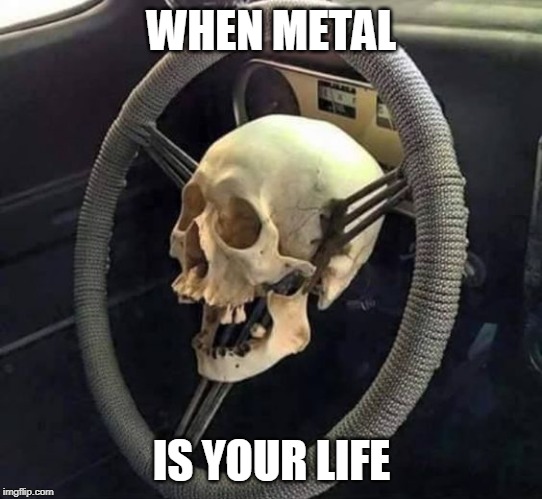 SKULL STEERING WHEEL | WHEN METAL; IS YOUR LIFE | image tagged in skull,metal | made w/ Imgflip meme maker
