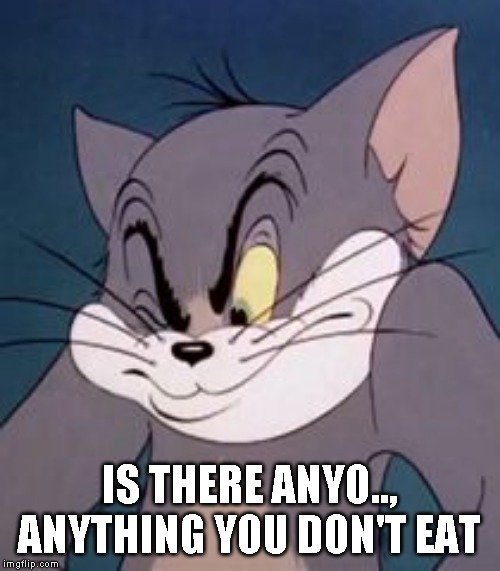 Tom cat | IS THERE ANYO.., ANYTHING YOU DON'T EAT | image tagged in tom cat | made w/ Imgflip meme maker