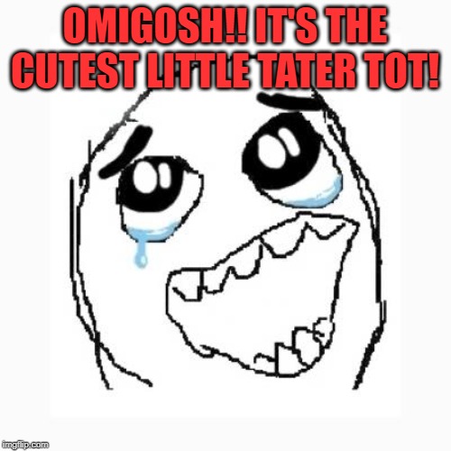 Happy cry | OMIGOSH!! IT'S THE CUTEST LITTLE TATER TOT! | image tagged in happy cry | made w/ Imgflip meme maker