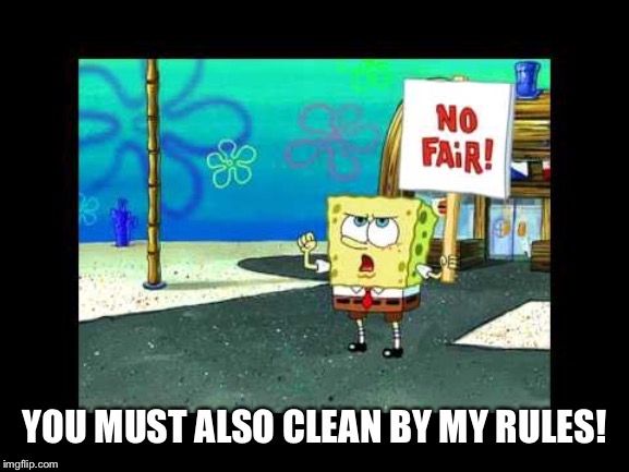 Spongebob on Strike | YOU MUST ALSO CLEAN BY MY RULES! | image tagged in spongebob on strike | made w/ Imgflip meme maker