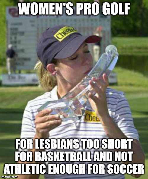 womens golf | WOMEN'S PRO GOLF; FOR LESBIANS TOO SHORT FOR BASKETBALL AND NOT ATHLETIC ENOUGH FOR SOCCER | image tagged in womens golf | made w/ Imgflip meme maker