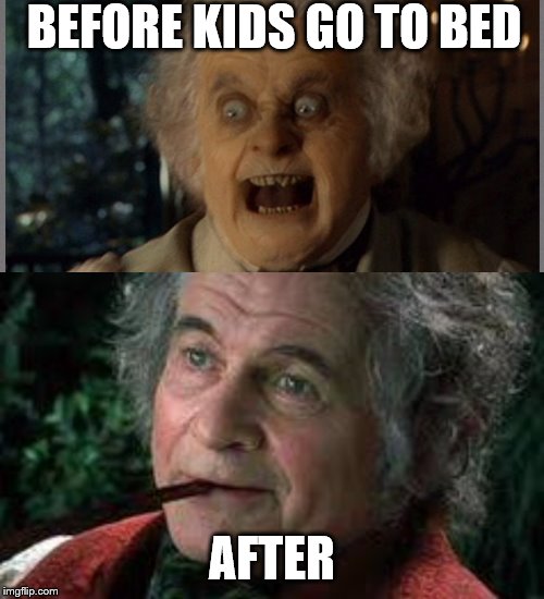 BEFORE KIDS GO TO BED; AFTER | image tagged in lotr | made w/ Imgflip meme maker
