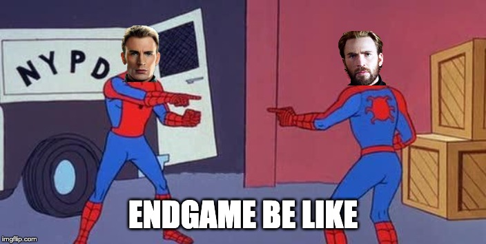 Spider Man Double | ENDGAME BE LIKE | image tagged in spider man double | made w/ Imgflip meme maker