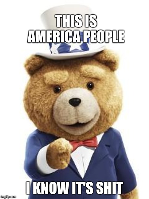 Ted uncle sam | THIS IS AMERICA PEOPLE; I KNOW IT'S SHIT | image tagged in ted uncle sam | made w/ Imgflip meme maker