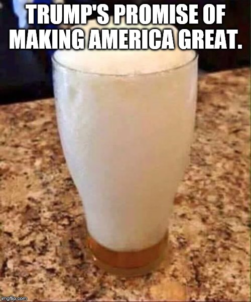 Maga failure | TRUMP'S PROMISE OF MAKING AMERICA GREAT. | image tagged in empty beer glass,trump | made w/ Imgflip meme maker