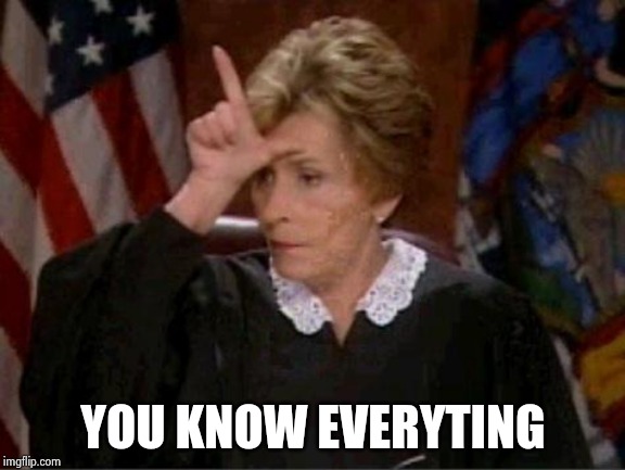 Judge Judy Loser | YOU KNOW EVERYTING | image tagged in judge judy loser | made w/ Imgflip meme maker