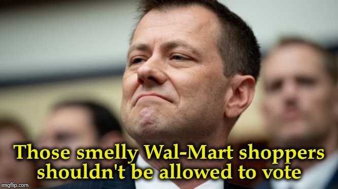 I think Peter Strzok is on IMGFLIP | Those smelly Wal-Mart shoppers shouldn't be allowed to vote | image tagged in peter strzok,entitlement,arrogant rich man,you guys always act like you're better than me,nevertrump,moron | made w/ Imgflip meme maker