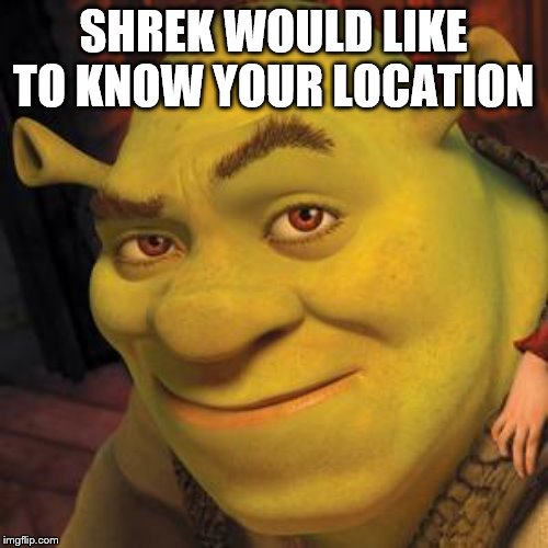 Shrek Sexy Face | SHREK WOULD LIKE TO KNOW YOUR LOCATION | image tagged in shrek sexy face | made w/ Imgflip meme maker