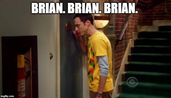 Sheldon Knocking | BRIAN. BRIAN. BRIAN. | image tagged in sheldon knocking | made w/ Imgflip meme maker