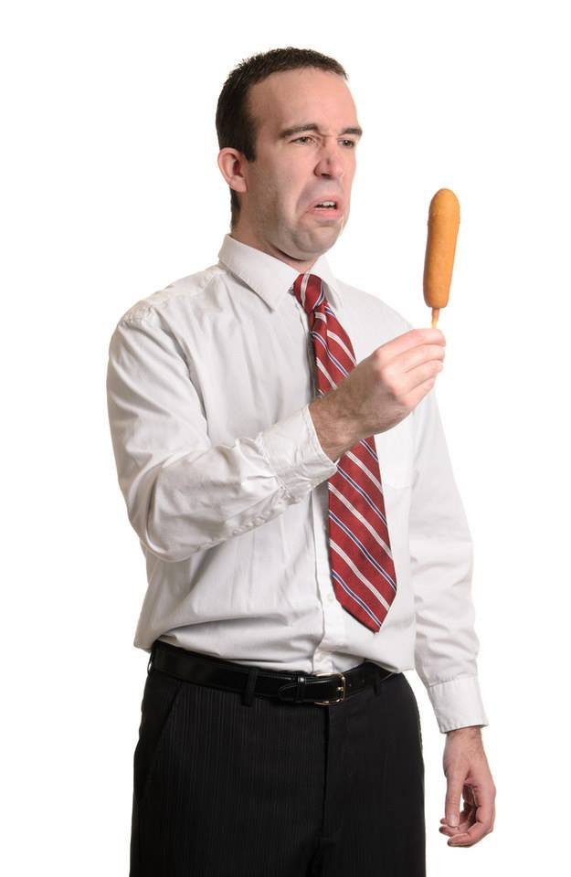 man disgusted by corn dog Blank Meme Template