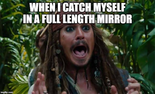 Capt Jack Sparrow Ahhh | WHEN I CATCH MYSELF IN A FULL LENGTH MIRROR | image tagged in capt jack sparrow ahhh | made w/ Imgflip meme maker