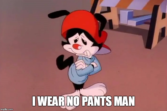i wear no pants, man! | I WEAR NO PANTS MAN | image tagged in wakko | made w/ Imgflip meme maker