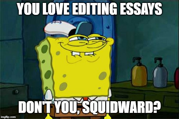 Don't You Squidward Meme | YOU LOVE EDITING ESSAYS; DON'T YOU, SQUIDWARD? | image tagged in memes,dont you squidward | made w/ Imgflip meme maker