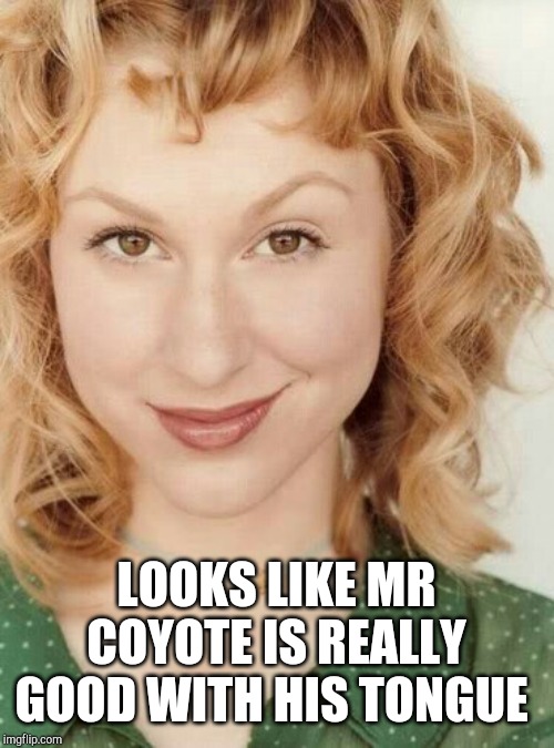 Naughty nice girl | LOOKS LIKE MR COYOTE IS REALLY GOOD WITH HIS TONGUE | image tagged in naughty nice girl | made w/ Imgflip meme maker