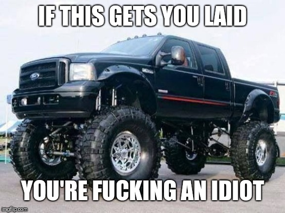 Ego Truck | IF THIS GETS YOU LAID; YOU'RE FUCKING AN IDIOT | image tagged in truck,ego,idiot | made w/ Imgflip meme maker