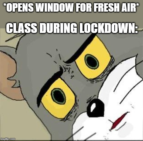 School Shooting | *OPENS WINDOW FOR FRESH AIR*; CLASS DURING LOCKDOWN: | image tagged in funny,unsettled tom,school shooting,lockdown,meme,dank memes | made w/ Imgflip meme maker