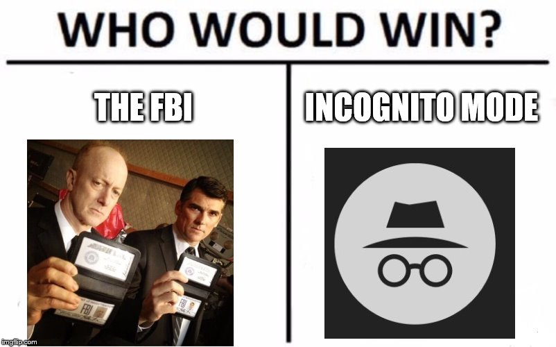 Who Would Win? | THE FBI; INCOGNITO MODE | image tagged in memes,who would win | made w/ Imgflip meme maker