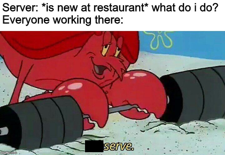 Observe to serve | Server: *is new at restaurant* what do i do?
Everyone working there: | image tagged in observe | made w/ Imgflip meme maker