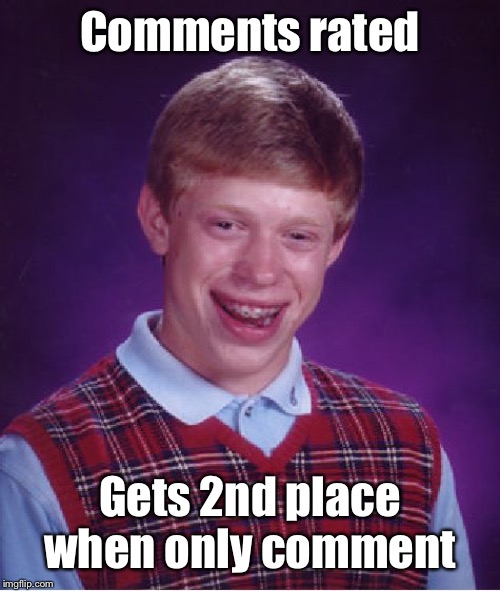 Bad Luck Brian Meme | Comments rated Gets 2nd place when only comment | image tagged in memes,bad luck brian | made w/ Imgflip meme maker