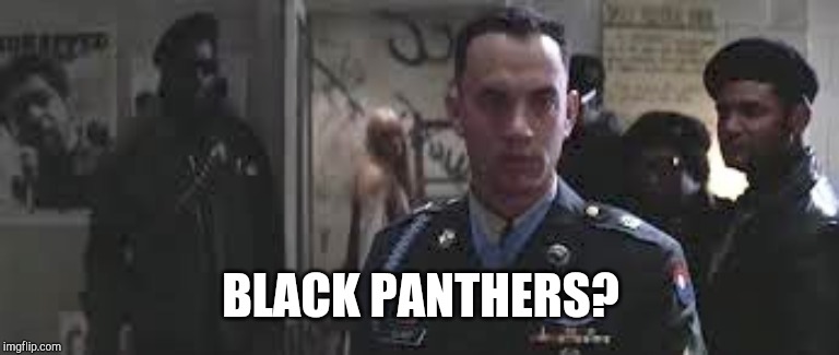 Forrest Gump black panther | BLACK PANTHERS? | image tagged in forrest gump black panther | made w/ Imgflip meme maker
