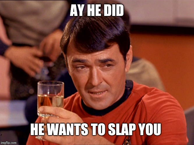 Star Trek Scotty | AY HE DID HE WANTS TO SLAP YOU | image tagged in star trek scotty | made w/ Imgflip meme maker