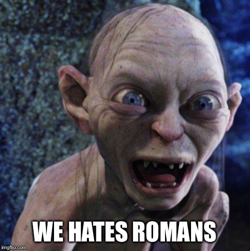 Gollum | WE HATES ROMANS | image tagged in gollum | made w/ Imgflip meme maker