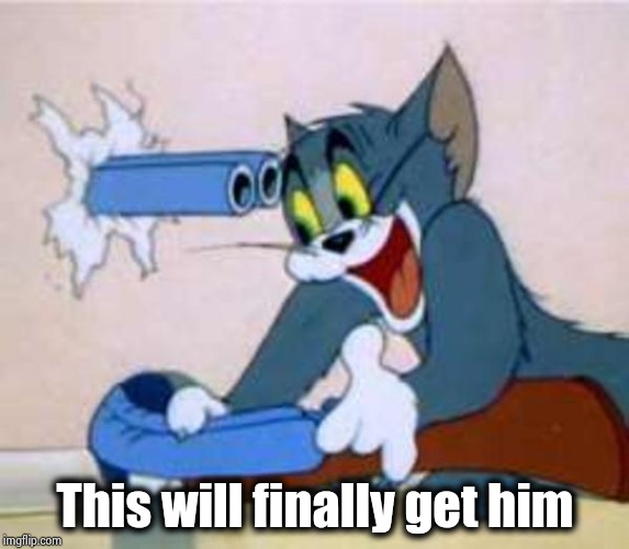 tom the cat shooting himself  | This will finally get him | image tagged in tom the cat shooting himself | made w/ Imgflip meme maker