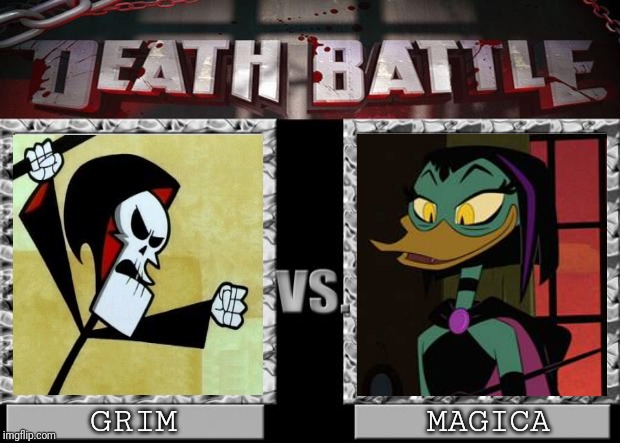death battle | GRIM; MAGICA | image tagged in death battle | made w/ Imgflip meme maker