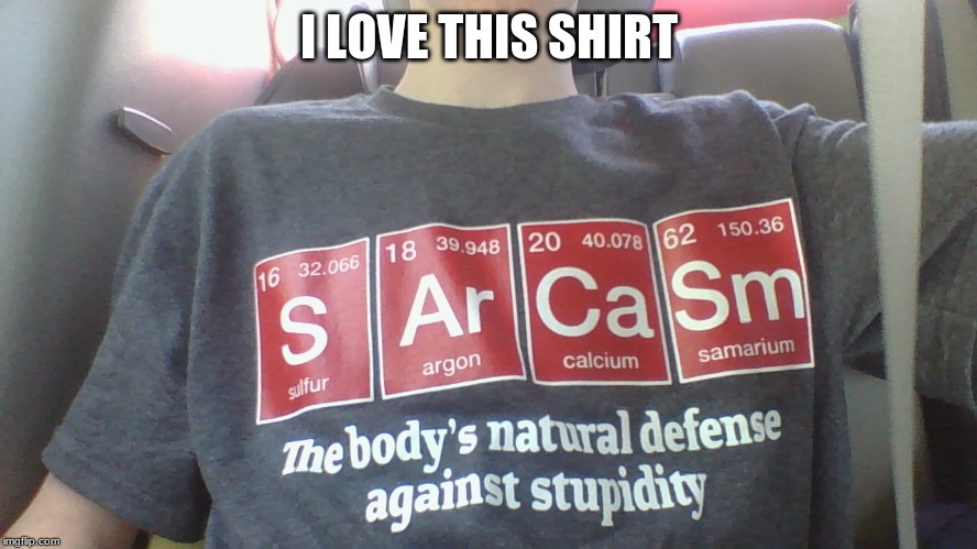 SARCASM | I LOVE THIS SHIRT | image tagged in shirt | made w/ Imgflip meme maker