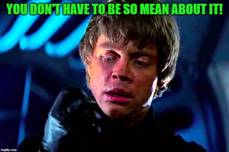 Sad Luke | YOU DON'T HAVE TO BE SO MEAN ABOUT IT! | image tagged in sad luke | made w/ Imgflip meme maker
