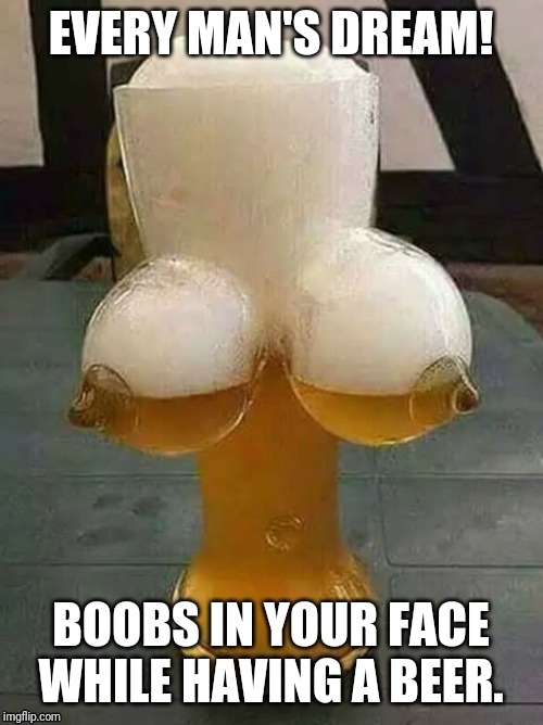 titties and beer | EVERY MAN'S DREAM! BOOBS IN YOUR FACE WHILE HAVING A BEER. | image tagged in titties and beer,i have a dream | made w/ Imgflip meme maker